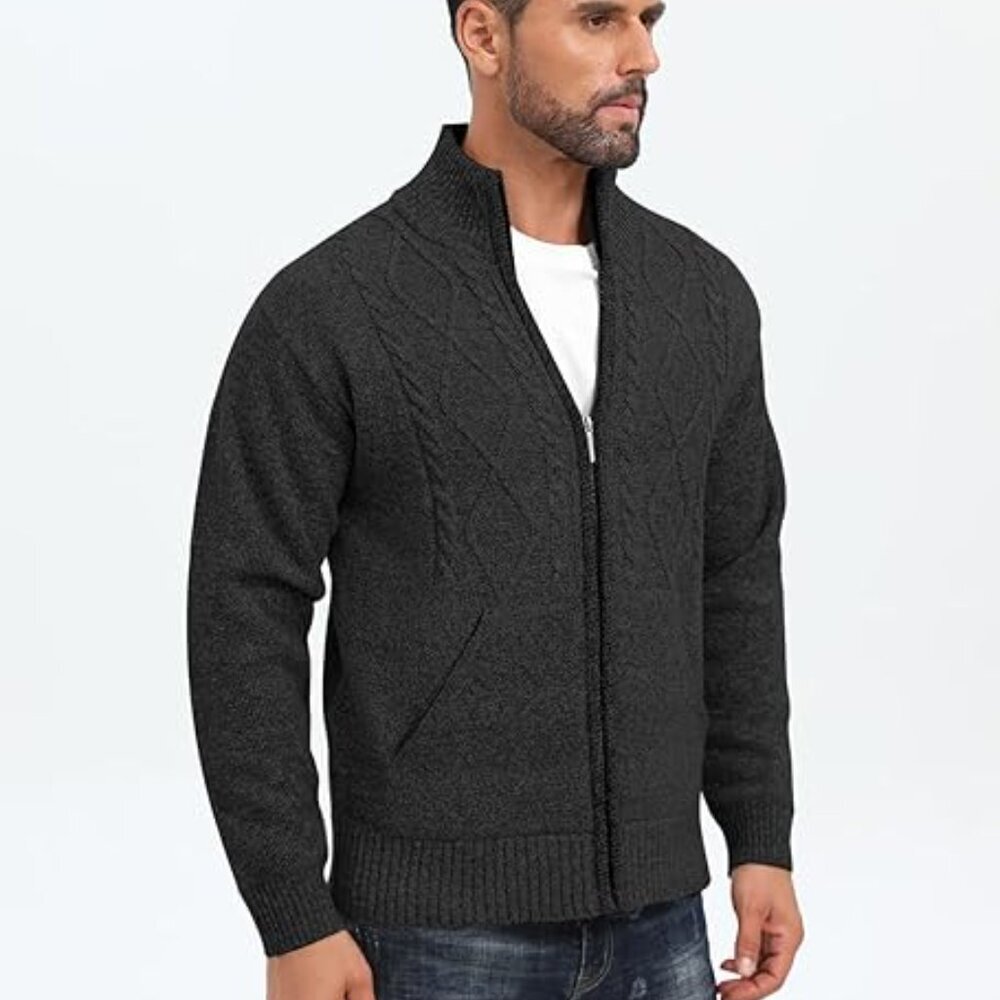 Men's Cardigan Knitted Full Zipper Cardigan Sweaters(XL) - Picture 4 of 10